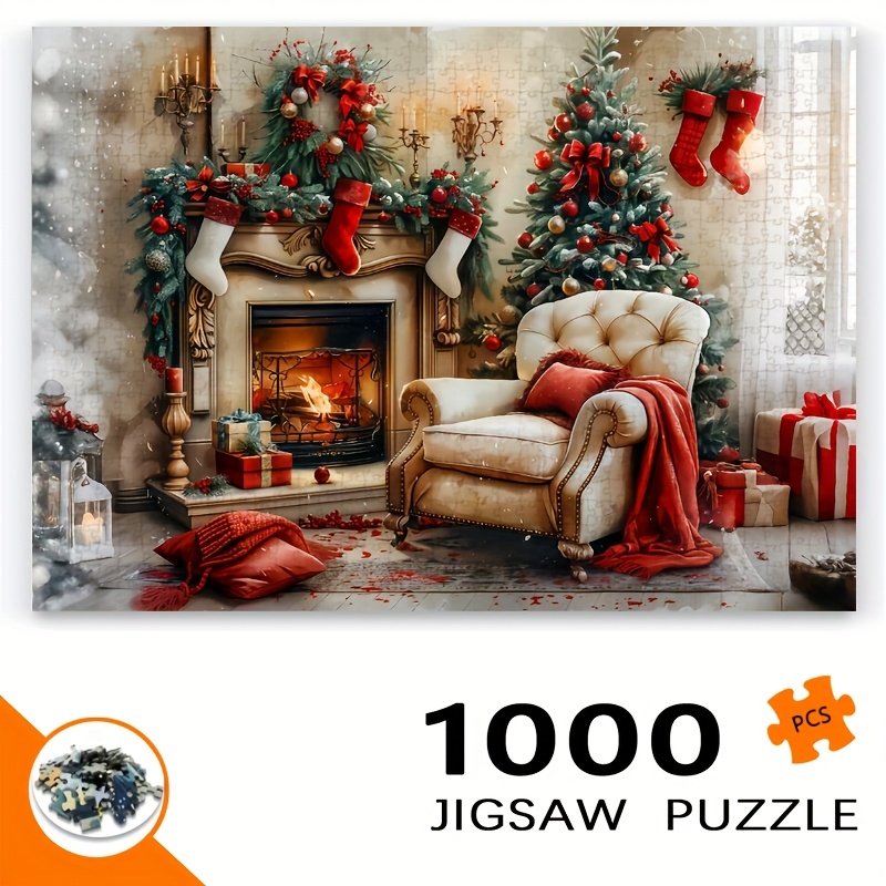 Board Game Live - Feestelijke kerstpuzzel Gezellige woonkamerscène Kerstboom Open